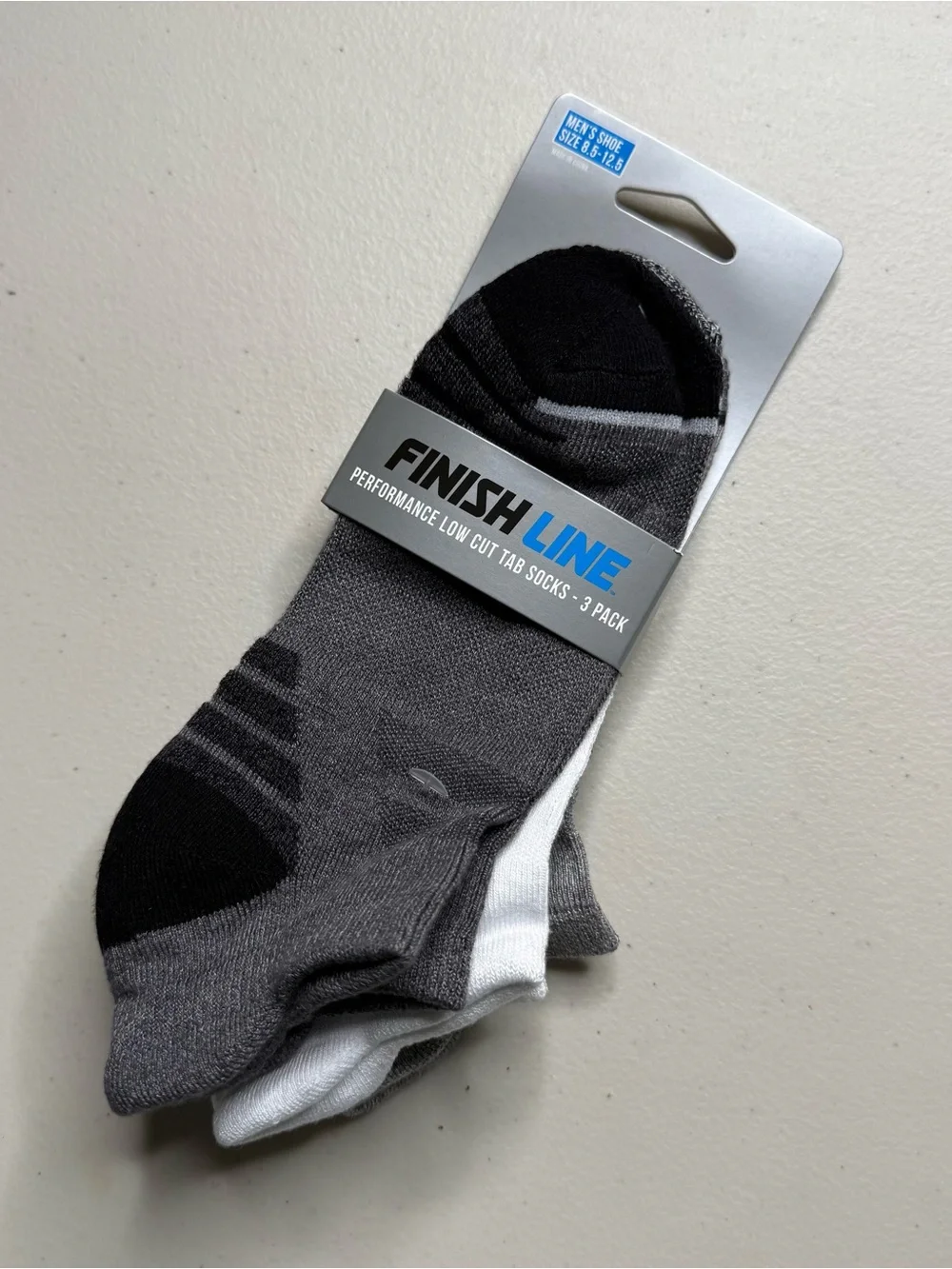 Finish Line Men's Gray, Black & White Performance Low-Cut Sock 3-Pack